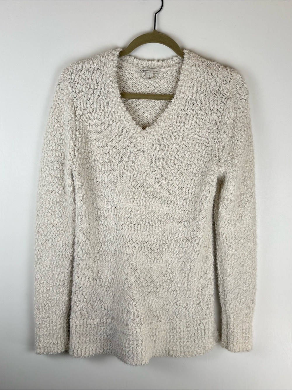 Cato Womens Small Knit Sweater Long Sleeve V Neck White Boho